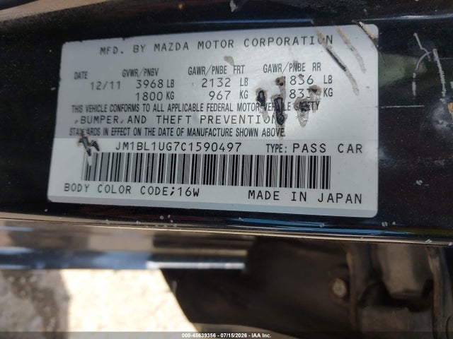 Aukcja sprzedaży 2012 Mazda Mazda3 I Sport, vin: JM1BL1UG7C1590497, numer aukcji: 45639356