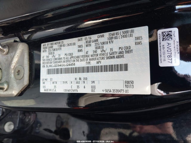 Продаж на аукціоні авто 2016 Lincoln Mkc Select, vin: 5LMCJ2D94GUJ24458, номер лоту: 45639386