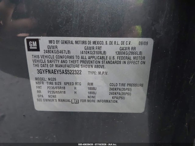 Продаж на аукціоні авто 2010 Cadillac Srx Luxury Collection, vin: 3GYFNAEY5AS522322, номер лоту: 45639439