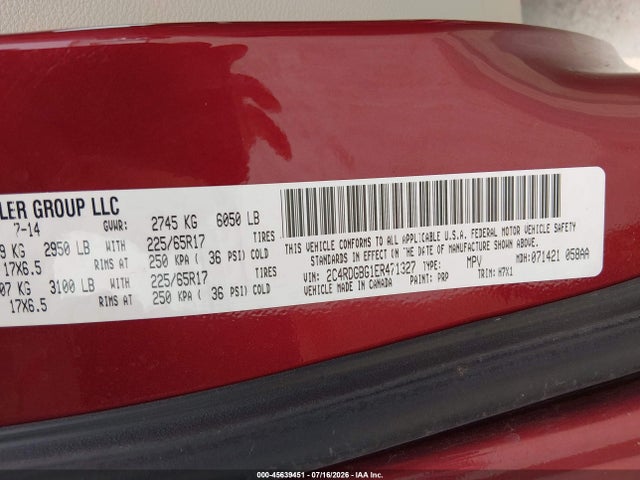Aukcja sprzedaży 2014 Dodge Grand Caravan Se, vin: 2C4RDGBG1ER471327, numer aukcji: 45639451