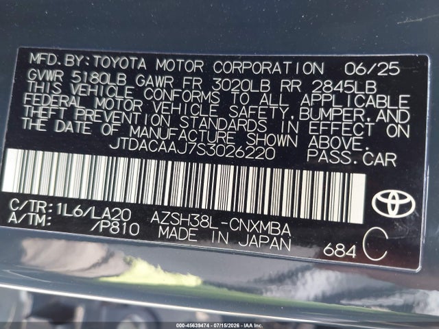 JTDACAAJ7S3026220 Toyota Crown Signia Xle