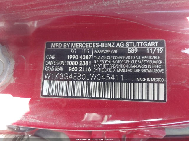 W1K3G4EB0LW045411 Mercedes-Benz A 220