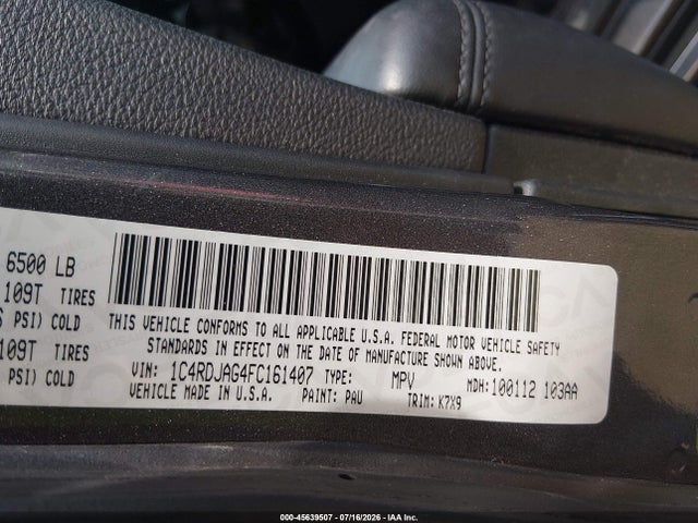 Продаж на аукціоні авто 2015 Dodge Durango Sxt, vin: 1C4RDJAG4FC161407, номер лоту: 45639507