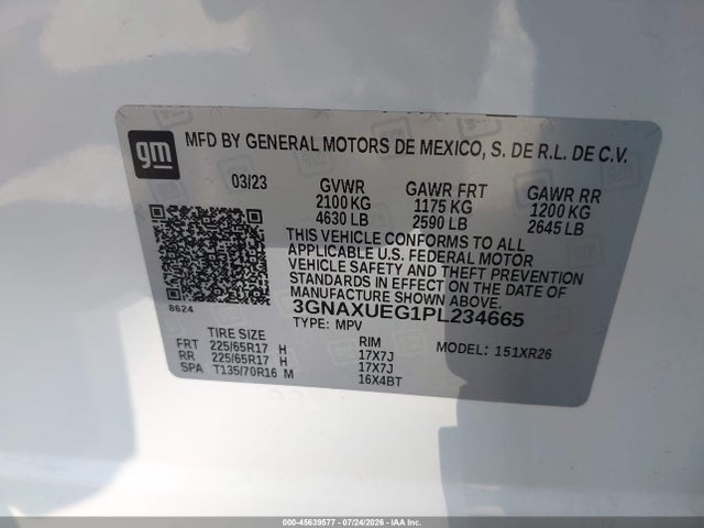 Продаж на аукціоні авто 2023 Chevrolet Equinox Awd Lt, vin: 3GNAXUEG1PL234665, номер лоту: 45639577