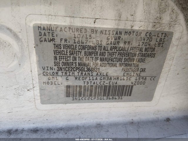 3N1CE2CP5GL368631 Nissan Versa Note S (sr)/s Plus/sl/sr/sv
