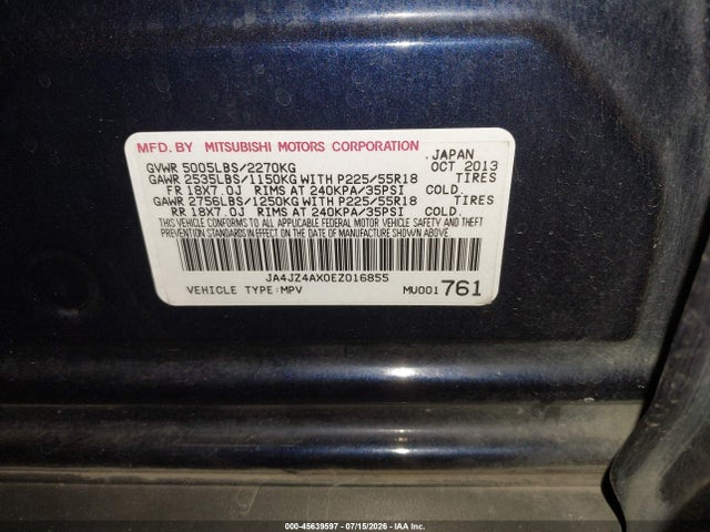 45639597 :رقم المزاد ، JA4JZ4AX0EZ016855 vin ، 2014 Mitsubishi Outlander Gt مزاد بيع