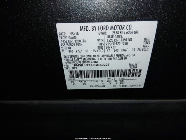 Ford EXPLORER SPORT 2018 1FM5K8GT7JGB80225 Image 9