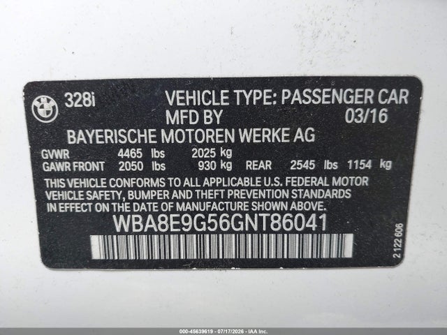 WBA8E9G56GNT86041 BMW 328I