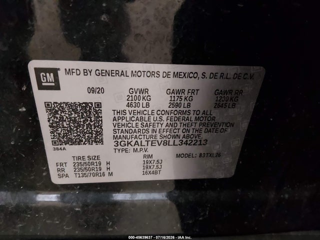 45639637 :رقم المزاد ، 3GKALTEV8LL342213 vin ، 2020 Gmc Terrain Awd Sle مزاد بيع