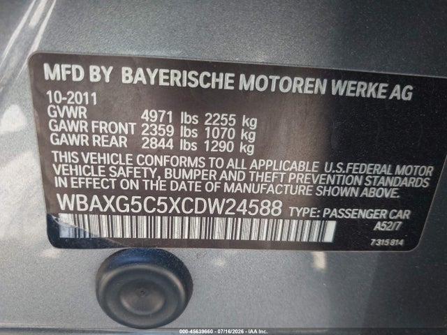 Продажа на аукционе авто 2012 Bmw 528i, vin: WBAXG5C5XCDW24588, номер лота: 45639660