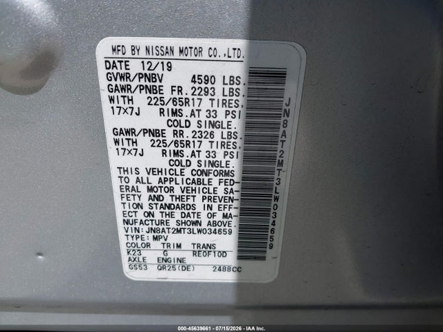Продаж на аукціоні авто 2020 Nissan Rogue S Fwd, vin: JN8AT2MT3LW034659, номер лоту: 45639661