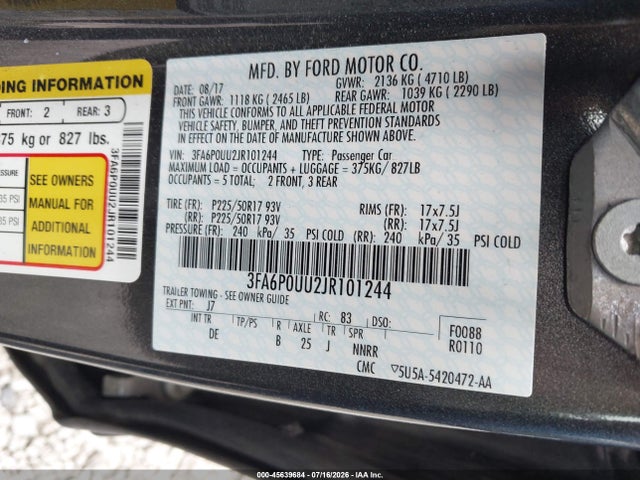 Продаж на аукціоні авто 2018 Ford Fusion Hybrid S, vin: 3FA6P0UU2JR101244, номер лоту: 45639684