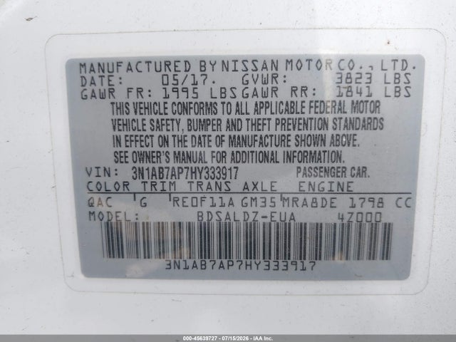 3N1AB7AP7HY333917 Nissan SENTRA SV