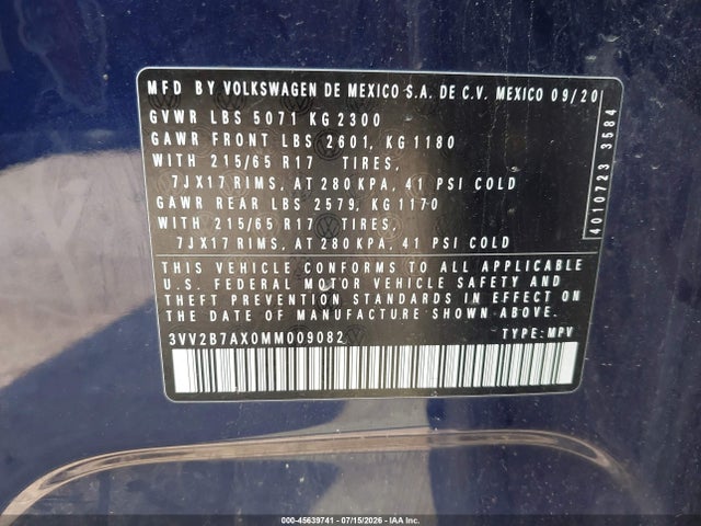 Продажа на аукционе авто 2021 Volkswagen Tiguan 2.0t Se/2.0t Se R-line Black/2.0t Sel, vin: 3VV2B7AX0MM009082, номер лота: 45639741