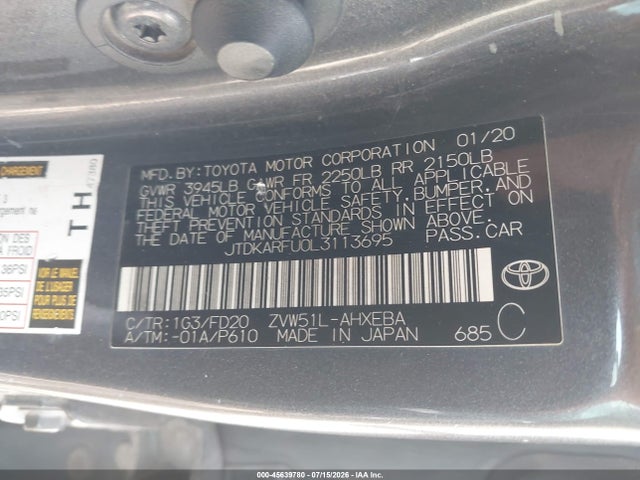 Toyota Prius Le 2020 JTDKARFU0L3113695 Image 9