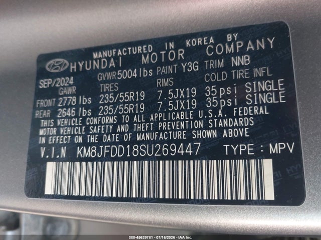 Продажа на аукционе авто 2025 Hyundai Tucson Hybrid N Line, vin: KM8JFDD18SU269447, номер лота: 45639781