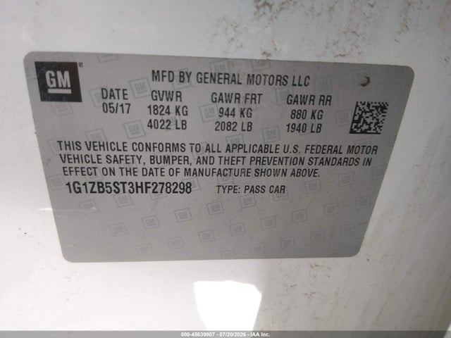 45639807 :رقم المزاد ، 1G1ZB5ST3HF278298 vin ، 2017 Chevrolet Malibu Ls مزاد بيع