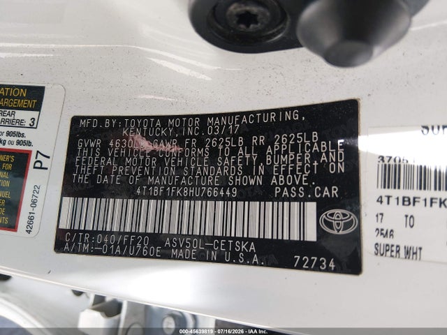 Toyota CAMRY SE 2017 4T1BF1FK8HU766449 Image 9