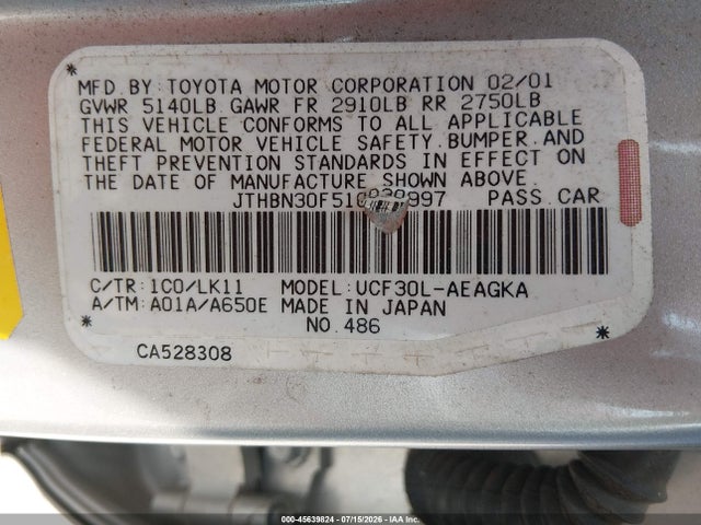 Продаж на аукціоні авто 2001 Lexus Ls 430, vin: JTHBN30F510030997, номер лоту: 45639824