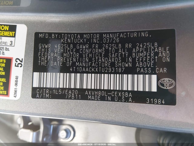 Toyota CAMRY SE 2026 4T1DAACKXTU293187 Image 9