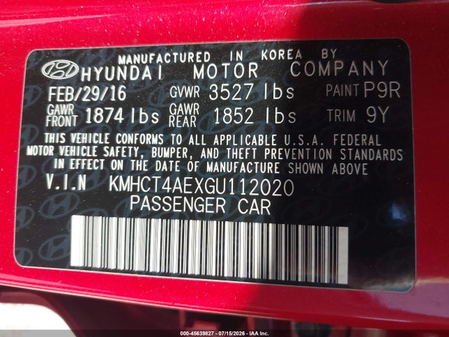 Hyundai ACCENT SE 2016 KMHCT4AEXGU112020 Image 9
