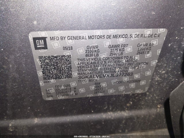 Продаж на аукціоні авто 2018 Gmc Terrain Slt, vin: 3GKALVEVXJL377263, номер лоту: 45639855