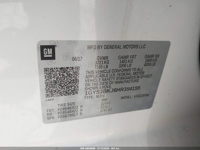 Aukcja sprzedaży 2017 Cadillac Escalade Luxury, vin: 1GYS3BKJ6HR354155, numer aukcji: 45639866