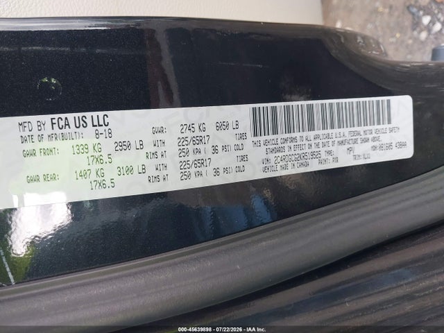 2019 Dodge Grand Caravan Sxt მანქანა იყიდება აუქციონზე, vin: 2C4RDGCG2KR519525, აუქციონის ნომერი: 45639898