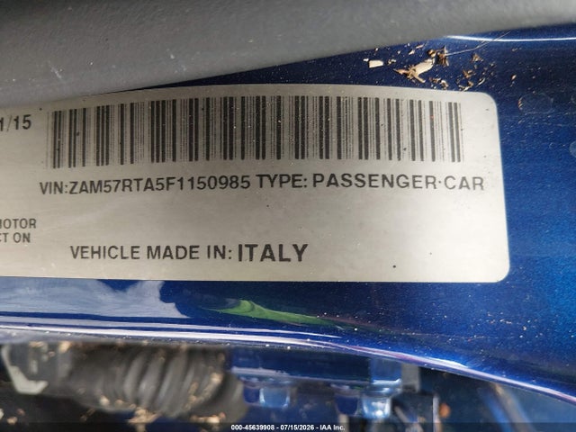 2015 Maserati Ghibli S Q4 მანქანა იყიდება აუქციონზე, vin: ZAM57RTA5F1150985, აუქციონის ნომერი: 45639908