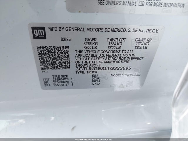 Aukcja sprzedaży 2026 Gmc Sierra 1500 , Short Bed, Denali, 4wd, vin: 3GTUUGE81TG323695, numer aukcji: 45639929