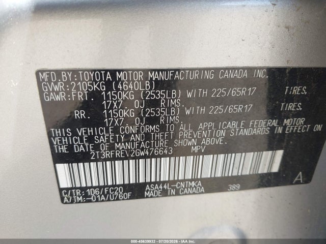 Toyota Rav4 Xle 2016 2T3RFREV2GW476643 Image 9