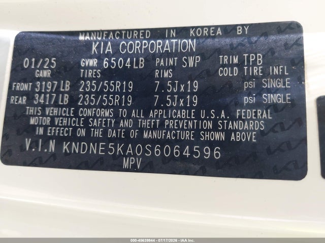 KNDNE5KA0S6064596 KIA Carnival Mpv Hybrid Sx