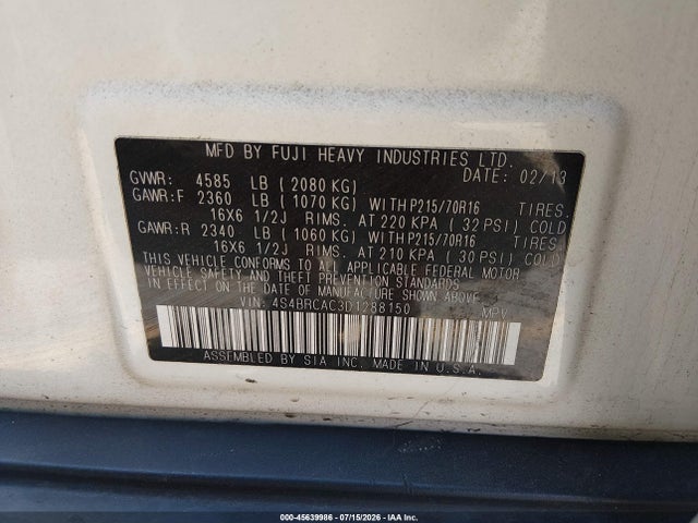 Продажа на аукционе авто 2013 Subaru Outback 2.5i, vin: 4S4BRCAC3D1288150, номер лота: 45639986