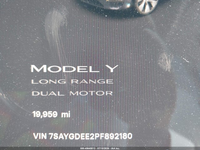 2023 Tesla Model Y Awd/long Range Dual Motor All-wheel Drive მანქანა იყიდება აუქციონზე, vin: 7SAYGDEE2PF892180, აუქციონის ნომერი: 45640013
