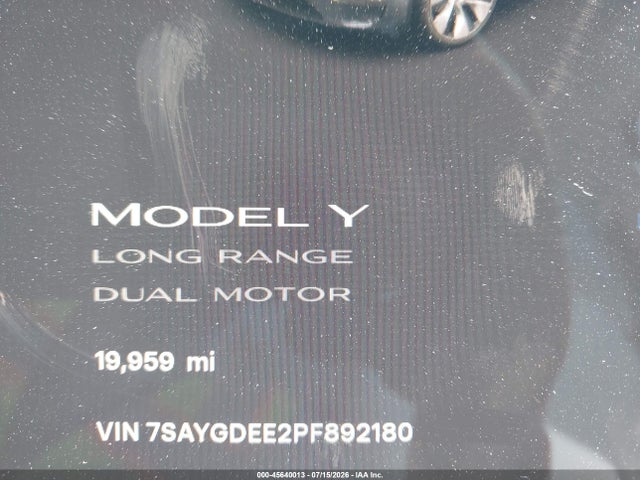 2023 Tesla Model Y Awd/long Range Dual Motor All-wheel Drive მანქანა იყიდება აუქციონზე, vin: 7SAYGDEE2PF892180, აუქციონის ნომერი: 45640013