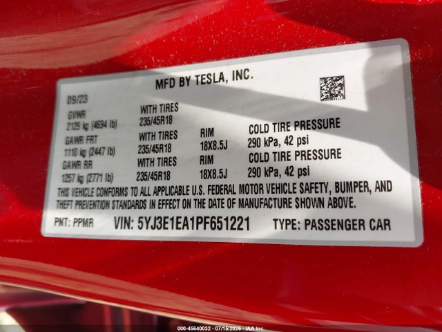 Tesla Model 3 Rear-wheel Drive 2023 5YJ3E1EA1PF651221 Image 8