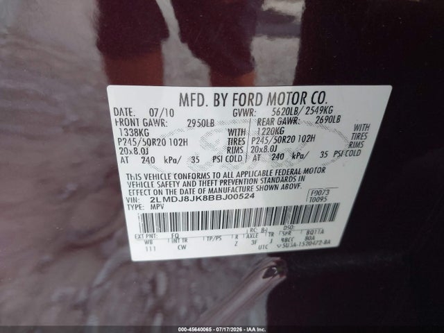 Продаж на аукціоні авто 2011 Lincoln Mkx, vin: 2LMDJ8JK8BBJ00524, номер лоту: 45640065