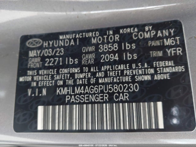 Продаж на аукціоні авто 2023 Hyundai Elantra Sel, vin: KMHLM4AG6PU580230, номер лоту: 45640105