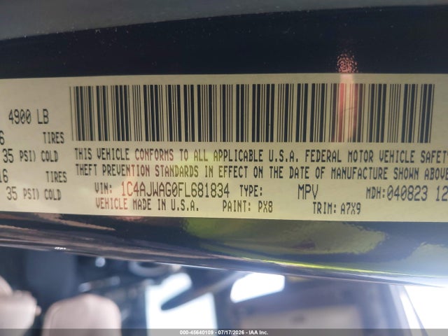 2015 Jeep Wrangler Sport მანქანა იყიდება აუქციონზე, vin: 1C4AJWAG0FL681834, აუქციონის ნომერი: 45640109