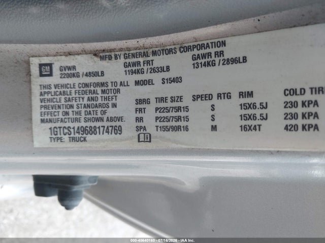 Продажа на аукционе авто 2008 Gmc Canyon Sl, vin: 1GTCS149688174769, номер лота: 45640160
