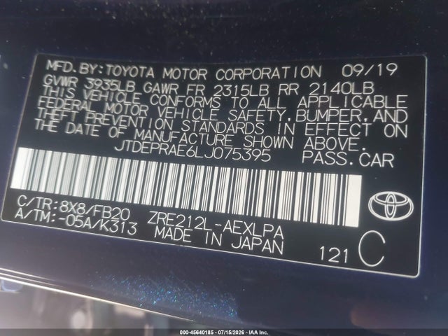 Toyota COROLLA LE 2020 JTDEPRAE6LJ075395 Image 9