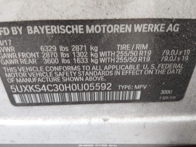 Aukcja sprzedaży 2017 Bmw X5 Xdrive35d, vin: 5UXKS4C30H0U05592, numer aukcji: 45640202
