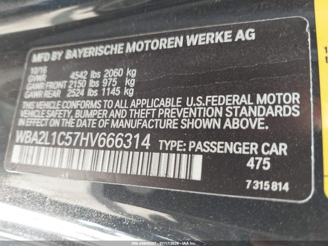 Aukcja sprzedaży 2017 Bmw M240i, vin: WBA2L1C57HV666314, numer aukcji: 45640207