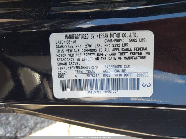 Aukcja sprzedaży 2017 Infiniti Q60 3.0t Premium, vin: JN1EV7EL0HM551278, numer aukcji: 45640213