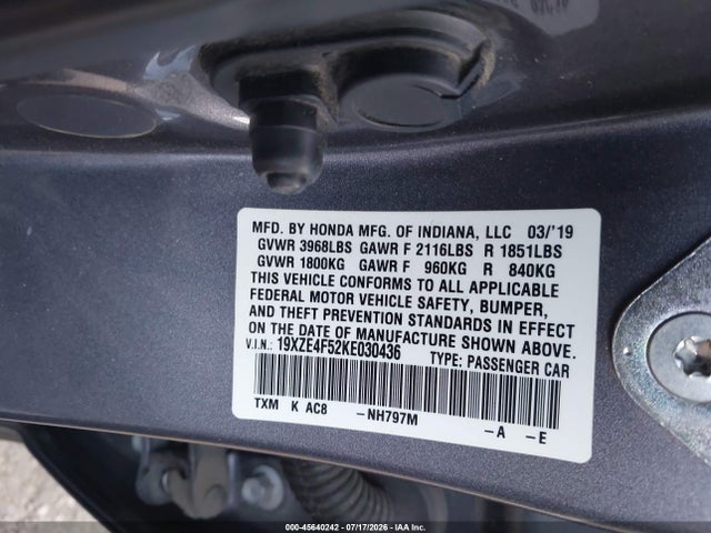 Honda INSIGHT EX 2019 19XZE4F52KE030436 Image 9
