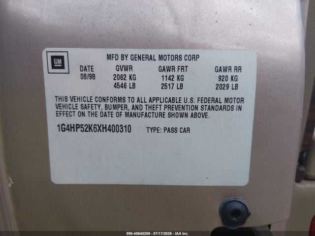Продажа на аукционе авто 1999 Buick Lesabre Custom, vin: 1G4HP52K6XH400310, номер лота: 45640269