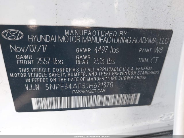 Продаж на аукціоні авто 2018 Hyundai Sonata Limited, vin: 5NPE34AF5JH671370, номер лоту: 45640275