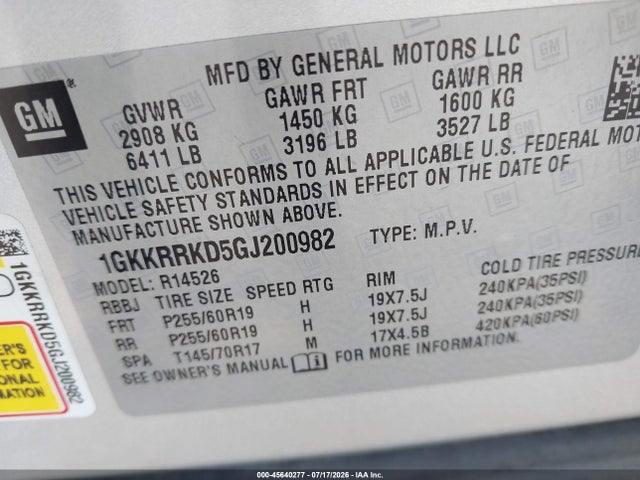 1GKKRRKD5GJ200982 GMC Acadia Slt-1