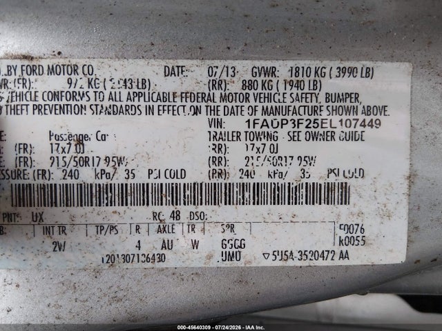 1FADP3F25EL107449 Ford FOCUS SE