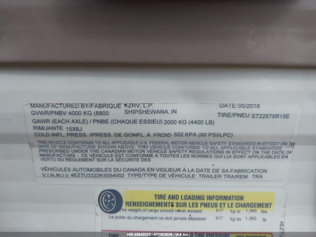 2019 Other Other მანქანა იყიდება აუქციონზე, vin: 4EZTU3322K5054002, აუქციონის ნომერი: 45640335